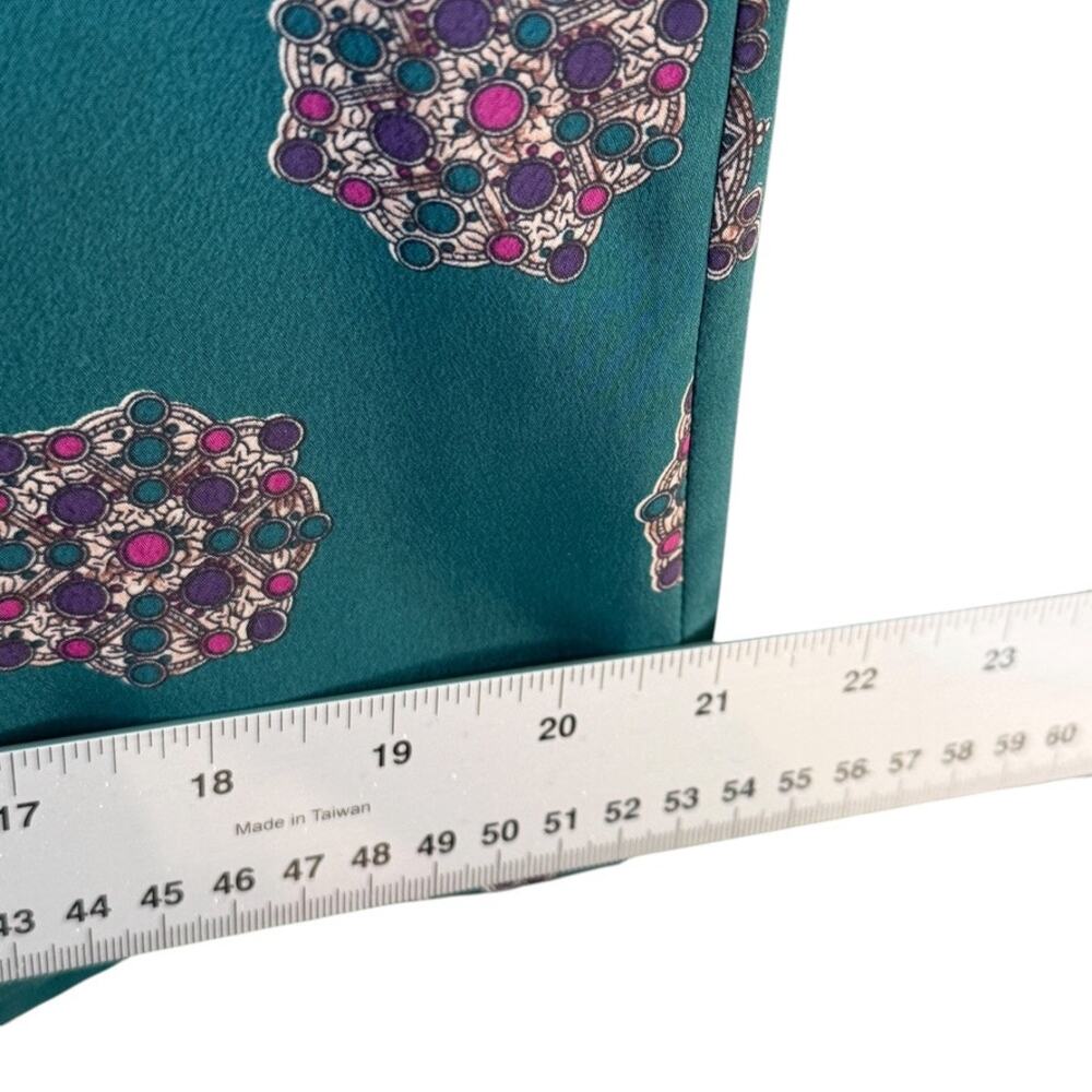Fashion Update Blouse Womens SZ M Teal Green Medallion Geometric Silk Look Retro - Picture 5 of 11